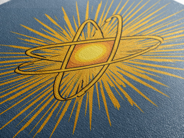 Atomic Sunburst Symbol Wall Art, Mid Century Modern Science Poster, Yellow Geometric Print, Modern Home Office Decor Gift