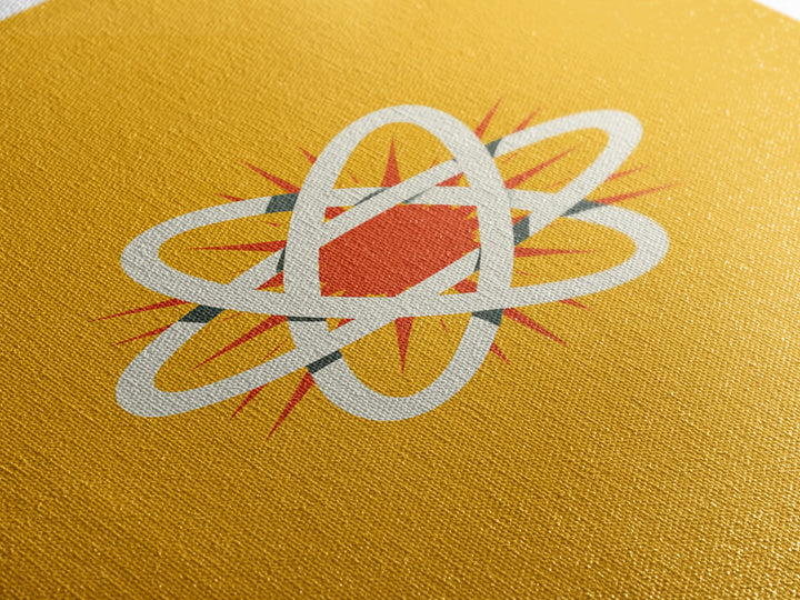 Minimal Atomic Symbol Canvas Print, Mid Century Modern Science Poster, Yellow Orange Geometric Wall Decor, Retro Lab Art