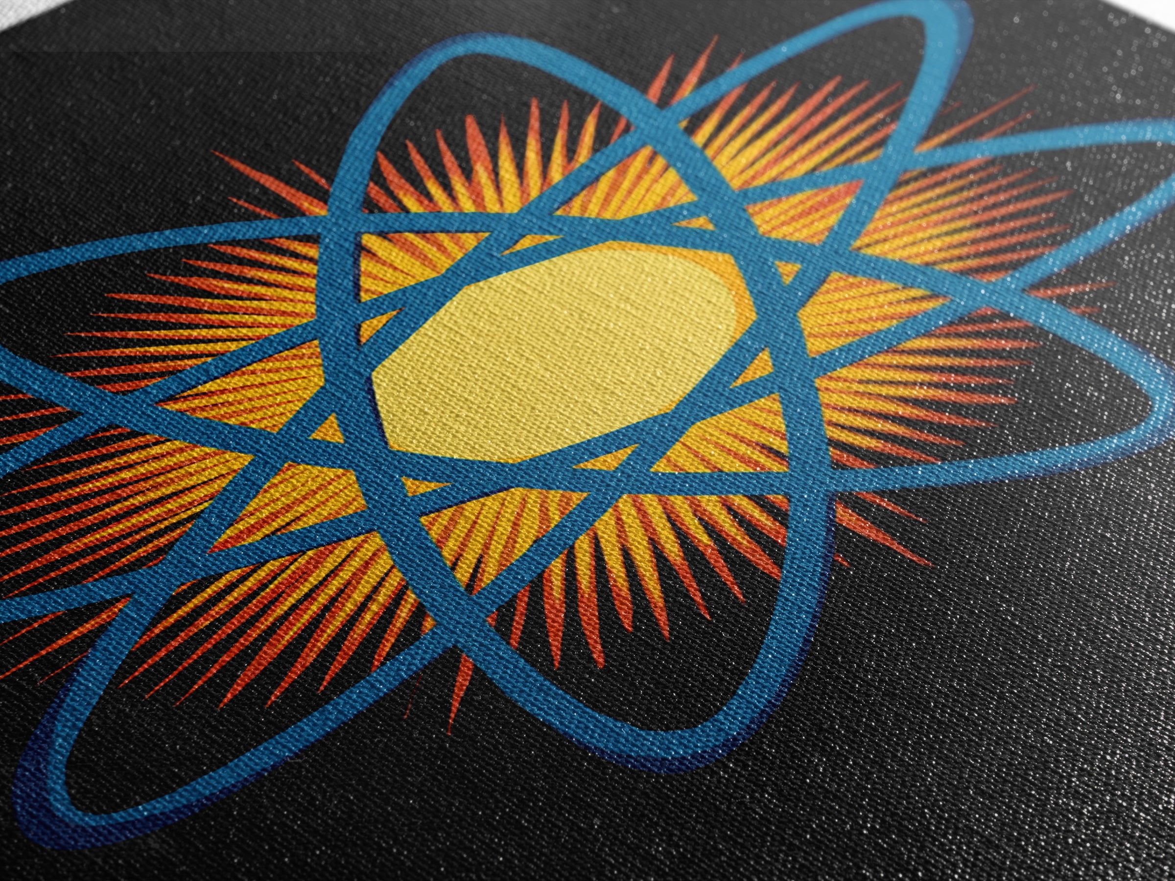 Blue Atomic Orbit Sunburst Wall Art, Midcentury Modern Science Poster, Retro Space Decor, Geometric MCM Art Print For Office