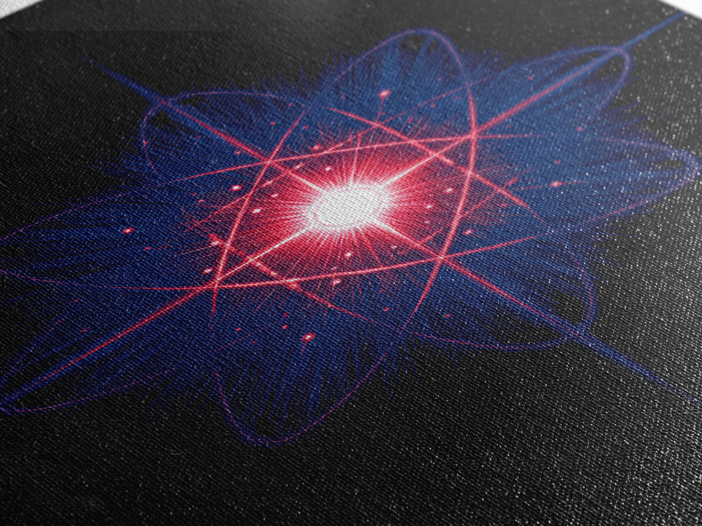 Neon Red Blue Atomic Starburst Canvas Print, Futuristic Space Abstract, Midcentury Modern Wall Decor, Sci Fi Home Office Art