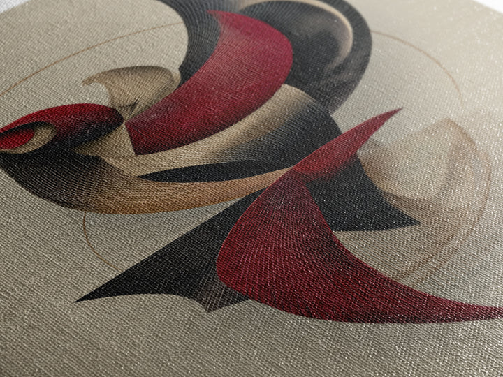 Red Black Beige Kinetic Abstract Bird Framed Canvas Print, Midcentury Modern Wall Art, Sculptural MCM Home Decor, Statement Piece
