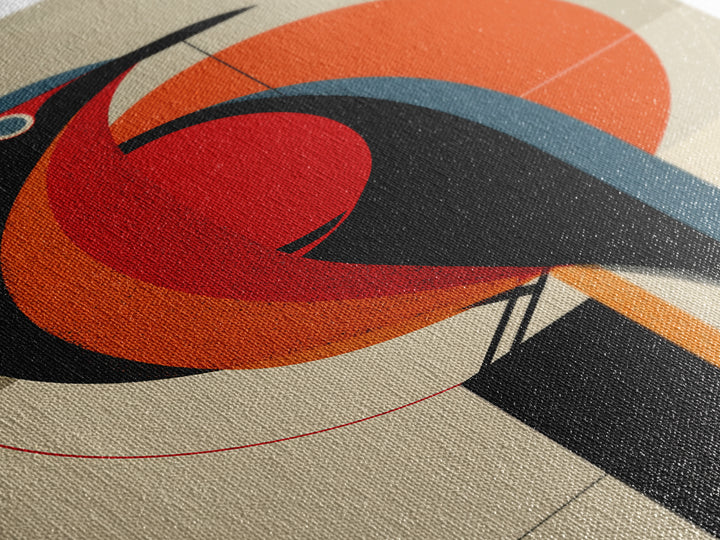 Orange Black Geometric Toucan Framed Canvas Print, Midcentury Modern Wall Art, Atomic Bird Poster, Bold MCM Decor, For Office