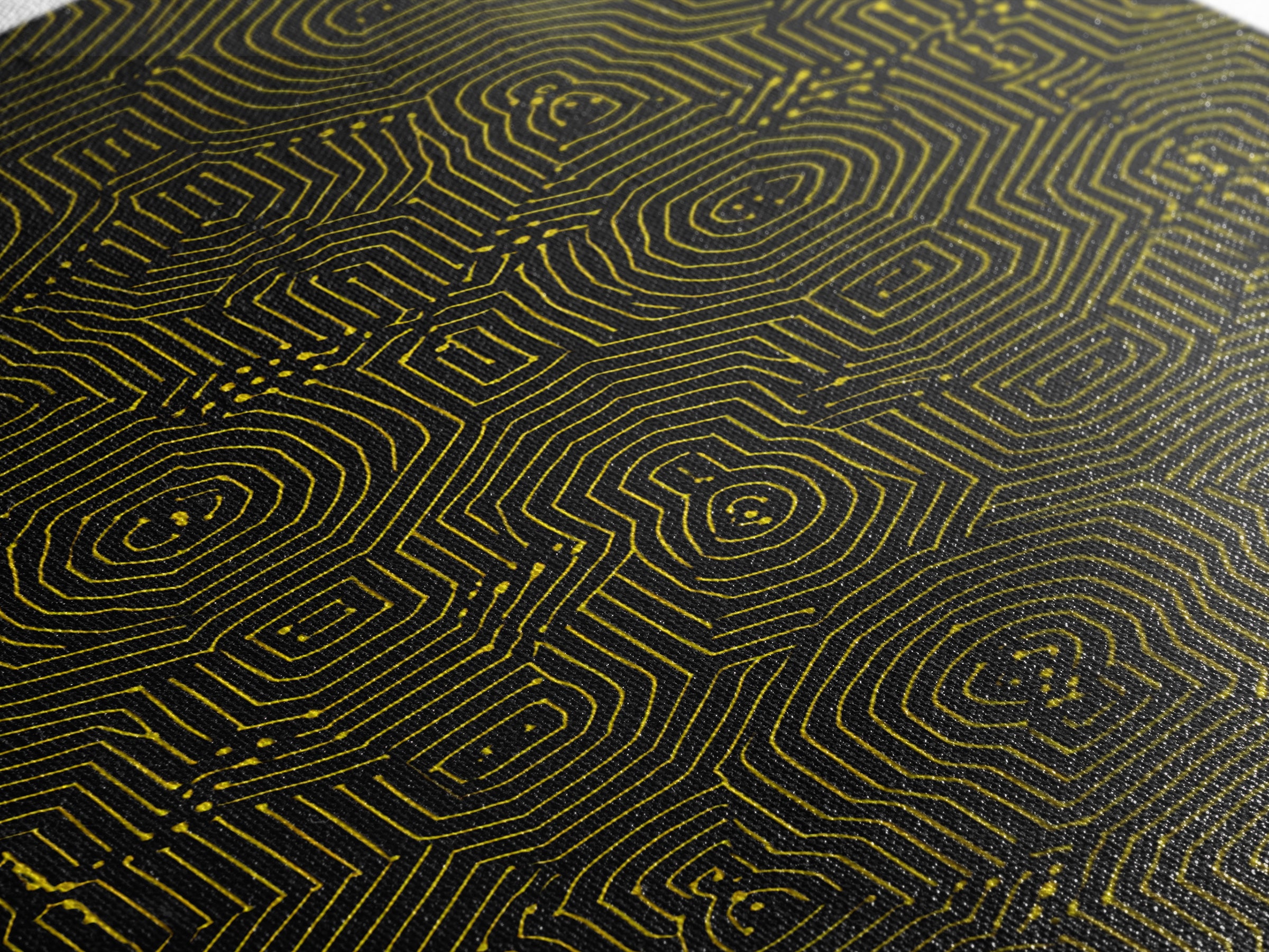Black Yellow Maze Pattern Canvas Print, Modern Geometric Wall Art, Op Art Poster, Bold Abstract Office Decor Statement Gift