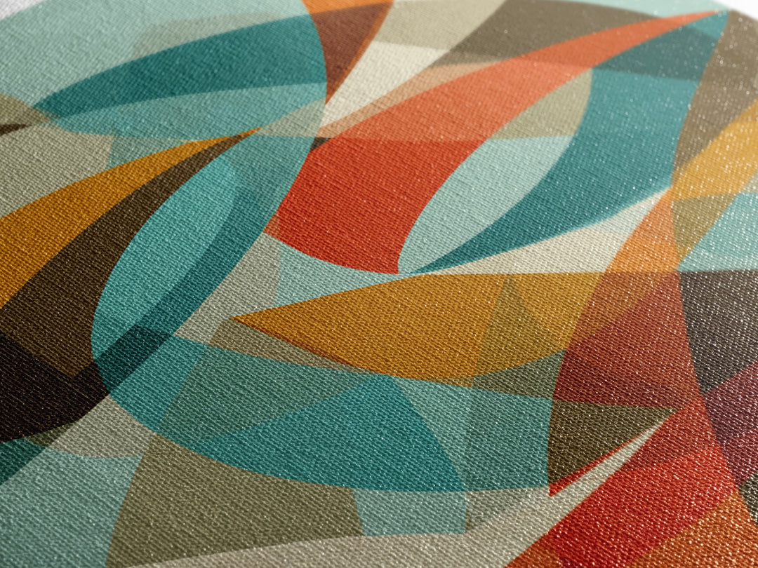 Teal Orange Abstract Curves Canvas Print, Midcentury Modern Wall Art, Geometric MCM Decor, Retro Living Room Artwork, Home Decor