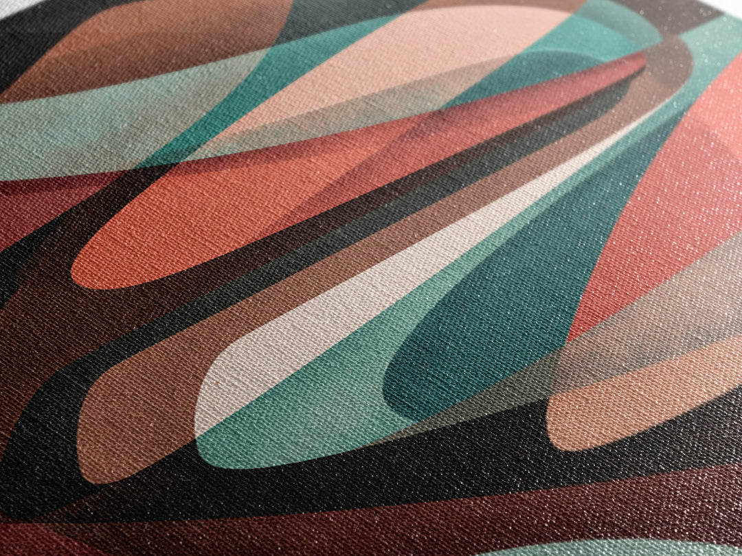 Coral Teal Dark Abstract Canvas Print, Modern Wall Art, Retro Geometric Decor, Moody Midcentury Living Room Poster, Home Office Art