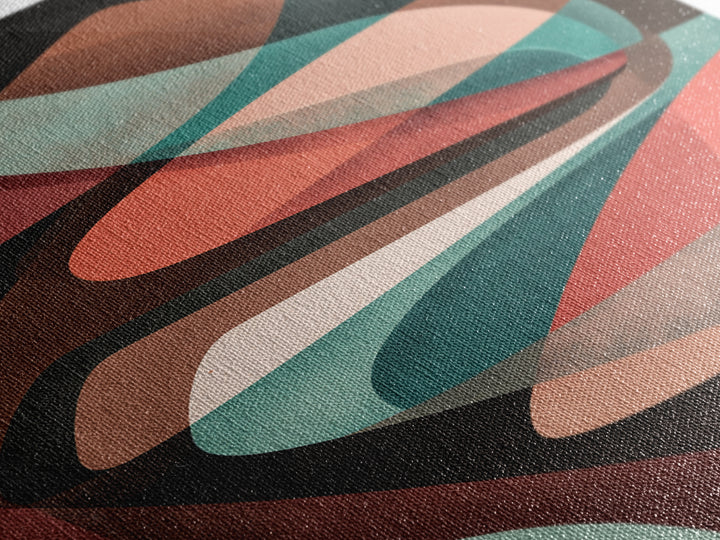 Coral Teal Dark Abstract Canvas Print, Modern Wall Art, Retro Geometric Decor, Moody Midcentury Living Room Poster, Home Office Art
