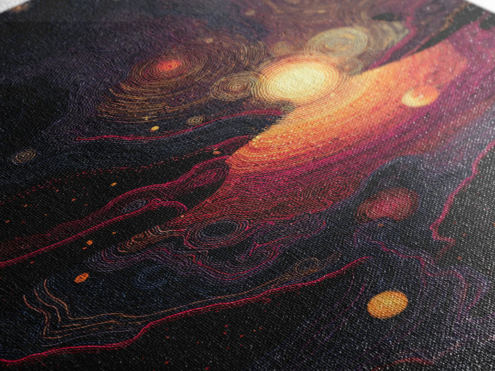 Cosmic Orange Nebula Planets Wall Art, Modern Abstract Art, Retro Sci Fi Decor, Space Poster, Statement Living Room Print