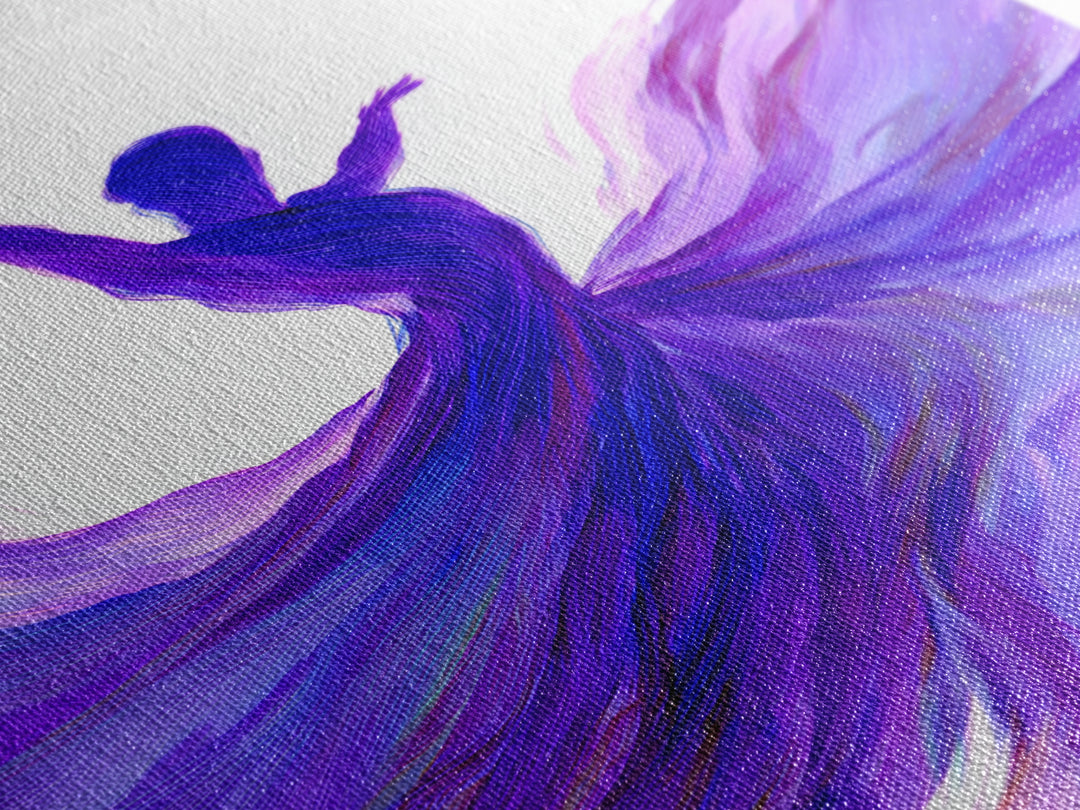 Purple Flowing Dancer Canvas Print, Modern Abstract Art, Feminine Movement Poster, Colorful Wall Decor, Bedroom Art Prints