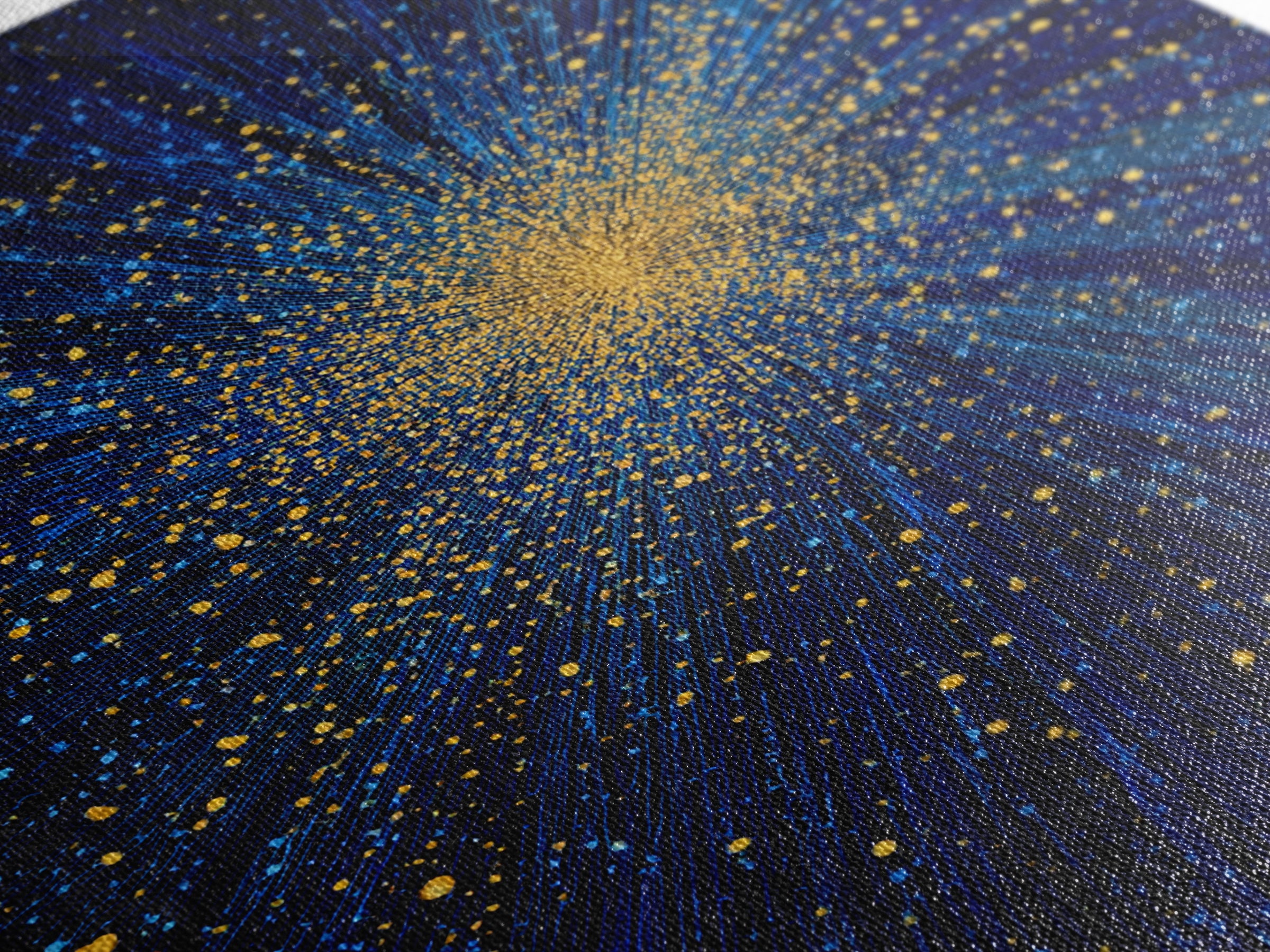 Blue And Gold Starburst Wall Art, Cosmic Particle Explosion, Space Abstract Art, Modern Art Print, Large Living Room Decor