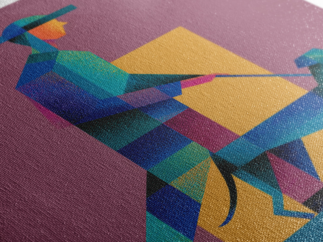 Geometric Man Walking Dog Canvas Print, Midcentury Modern Wall Art, Bauhaus Style Poster, Retro Pet Lover Home Decor Gift