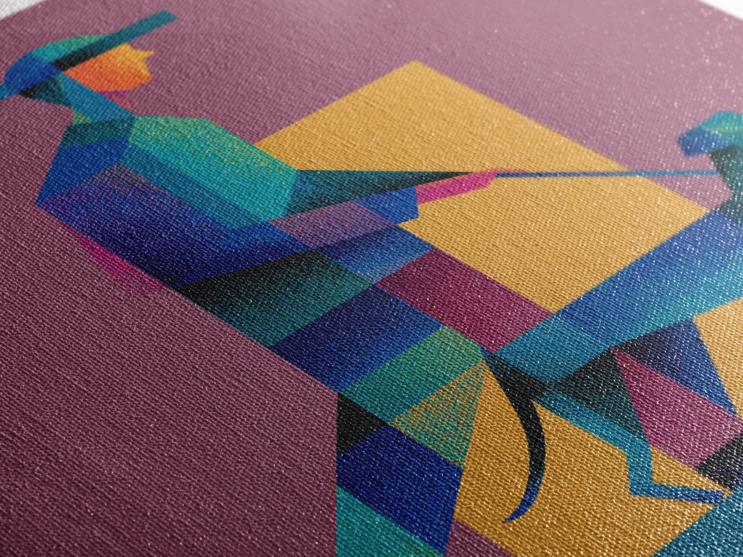 Geometric Man Walking Dog Canvas Print, Midcentury Modern Wall Art, Bauhaus Style Poster, Retro Pet Lover Home Decor Gift