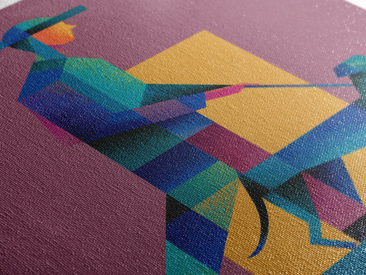 Geometric Man Walking Dog Canvas Print, Midcentury Modern Wall Art, Bauhaus Style Poster, Retro Pet Lover Home Decor Gift