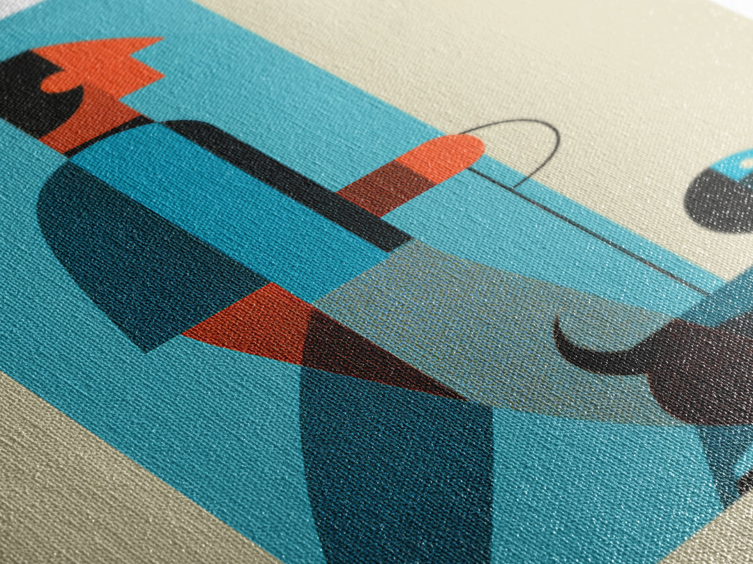 Midcentury Man With Dachshund Wall Art, Geometric Modern Art Print, Retro Dog Walker Poster, Minimalist Home Decor Gift For Dog Lovers