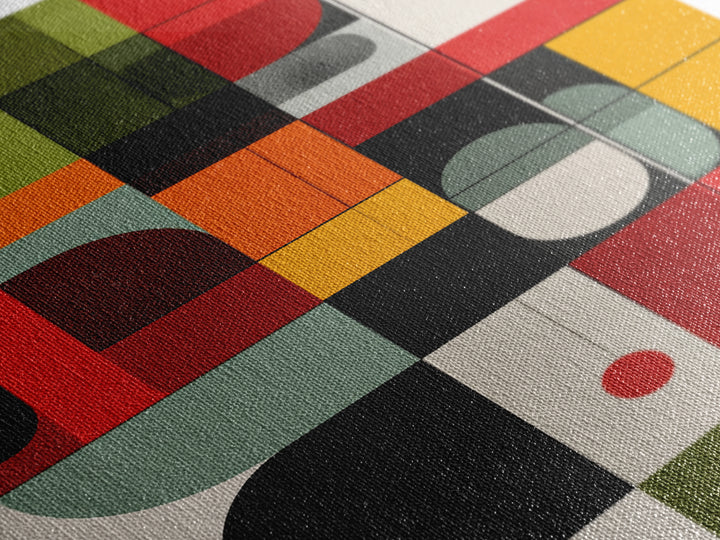 Primary Color Rounded Geometric Wall Art, Midcentury Modern Abstract Print, Bauhaus Decor, Red Yellow Green Statement Poster