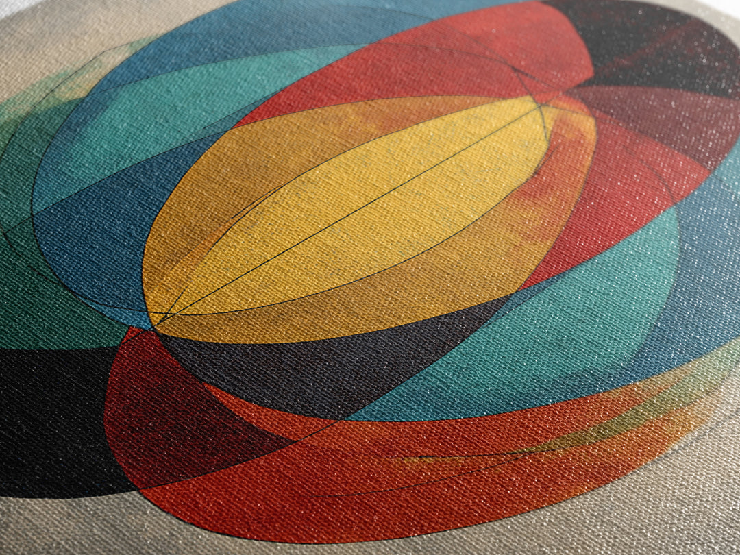 Overlapping Circles Geometric Wall Art, Midcentury Modern Abstract Canvas Print, Bauhaus Style Colorful Home Decor Poster