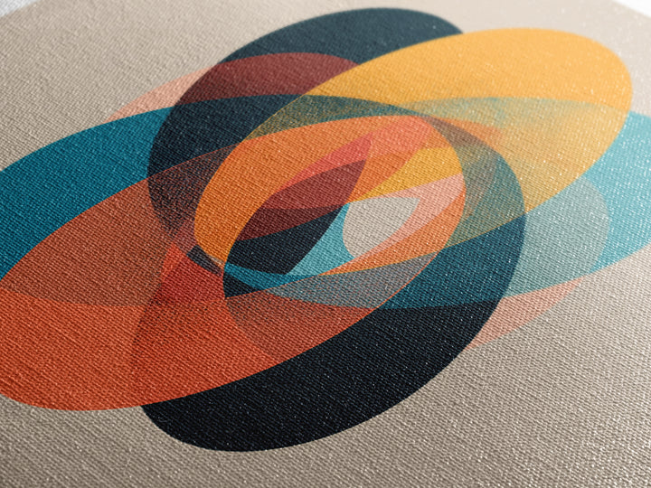 Colorful Oval Geometric Wall Art, Midcentury Modern Canvas Print, Atomic Abstract Poster, Retro Home Decor Art Print Gift