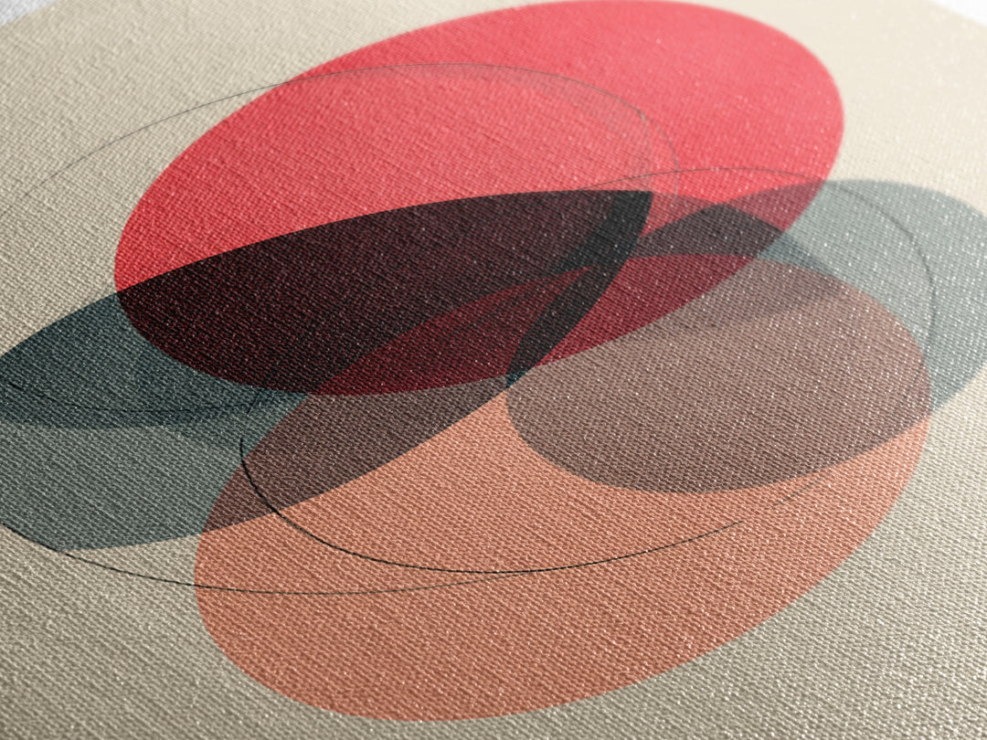 Red Peach Abstract Circles Wall Art, Minimalist Geometric Canvas Print, Midcentury Modern Decor, Neutral Bedroom Print Poster