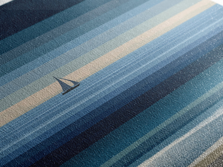 Minimal Blue Sailboat Seascape Wall Art, Coastal Landscape Art Print, Modern Wall Decor, Calm Ocean Nautical Home Decor Gift