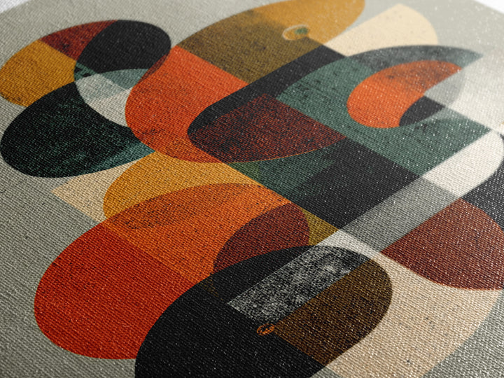 Orange Teal Midcentury Geometric Abstract Canvas Print, Modern Wall Art, Bauhaus Shapes, Retro MCM Home Decor Poster Gift
