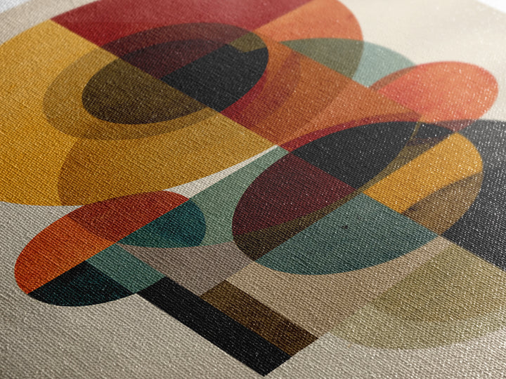 Ochre Red Teal Circle Abstract Framed Canvas Print, Midcentury Modern Wall Art, Geometric Bauhaus Home Decor Poster Print Gift