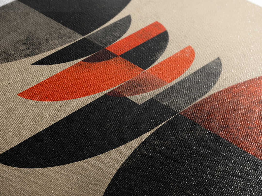 Stacked Red Black Semicircle Canvas Print, Midcentury Modern Abstract Art, Geometric Bauhaus Poster, Minimalist Decor For Living Room