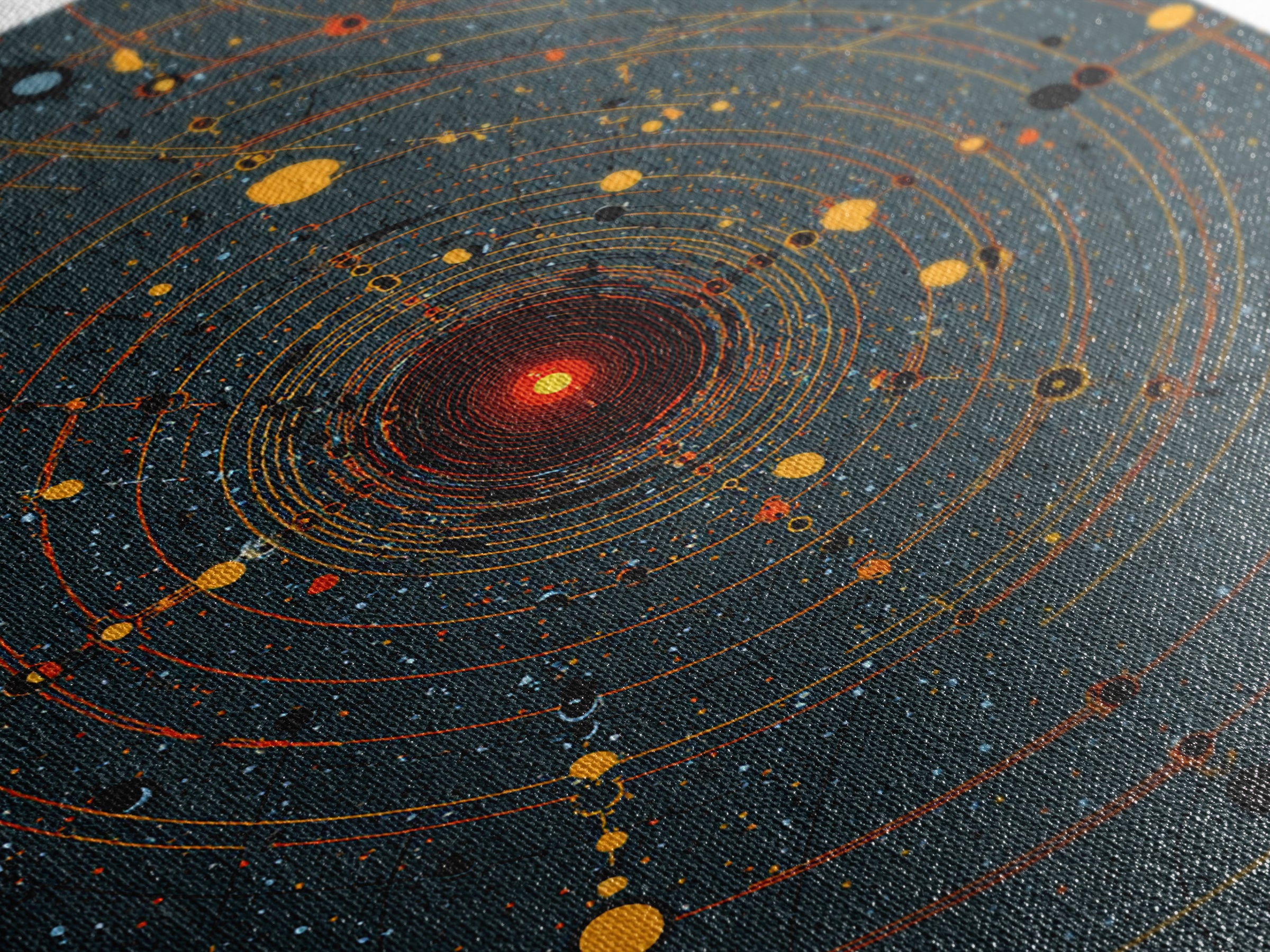 Orange Orbital Solar System Canvas Print, Midcentury Space Wall Art, Atomic Retro Poster, Modern Office Decor, Sci Fi Art