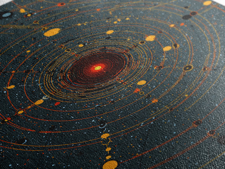 Orange Orbital Solar System Canvas Print, Midcentury Space Wall Art, Atomic Retro Poster, Modern Office Decor, Sci Fi Art