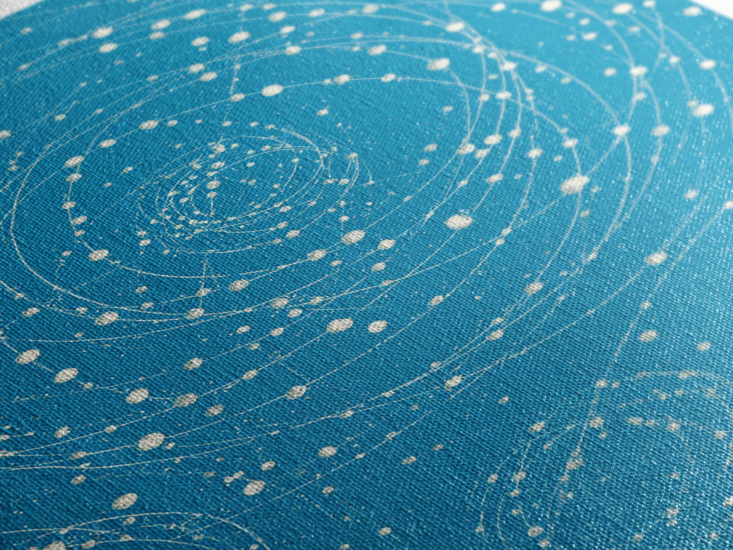 Turquoise Spiral Orbit Dots Wall Art, Midcentury Modern Art Print, Atomic Retro Decor, Space Abstract Art For Bedroom Decor