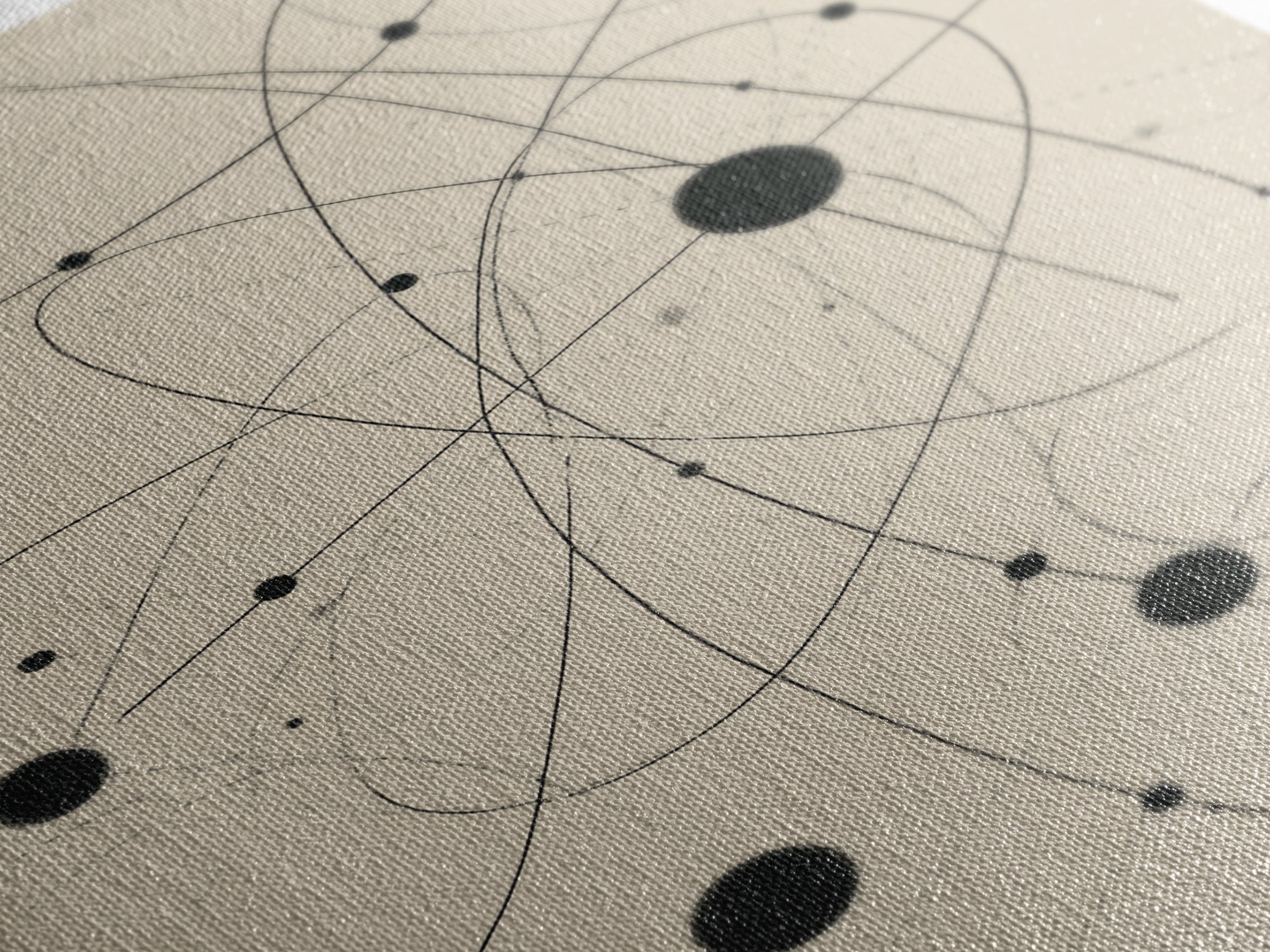 Beige Atomic Orbit Lines Canvas Print, Midcentury Modern Art Print, Geometric Wall Art, Retro Science Decor For Office Space