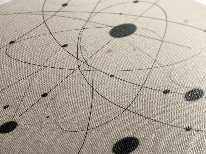 Beige Atomic Orbit Lines Canvas Print, Midcentury Modern Art Print, Geometric Wall Art, Retro Science Decor For Office Space