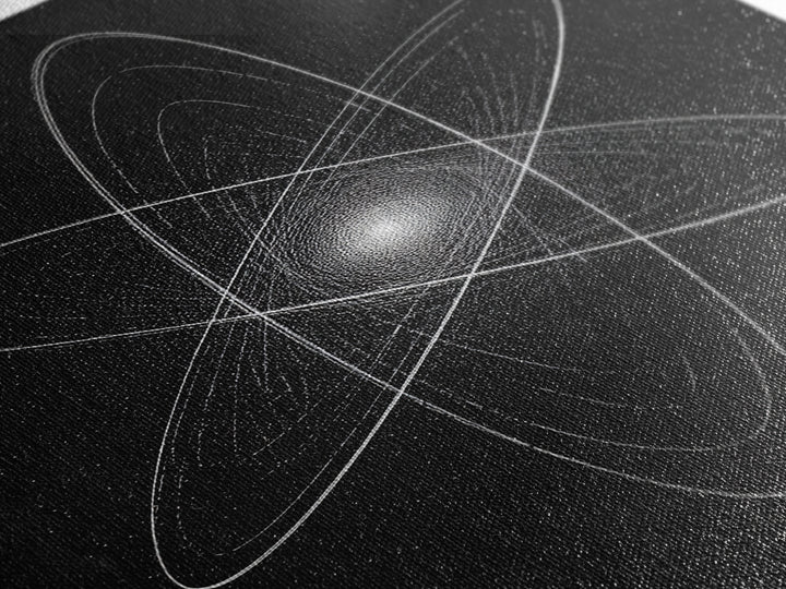 White Atomic Starburst On Black Framed Canvas Print, Modern Wall Art, Space Abstract Art, Science Poster For Home Office