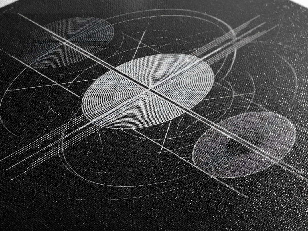 Monochrome Planet Alignment Diagram Wall Art, Modern Geometric Art Print, Midcentury Atomic Decor, Black Space Poster Print