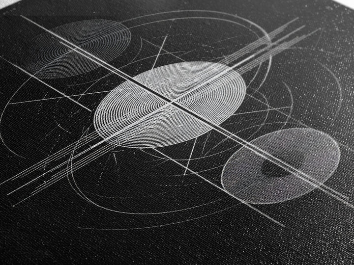 Monochrome Planet Alignment Diagram Wall Art, Modern Geometric Art Print, Midcentury Atomic Decor, Black Space Poster Print