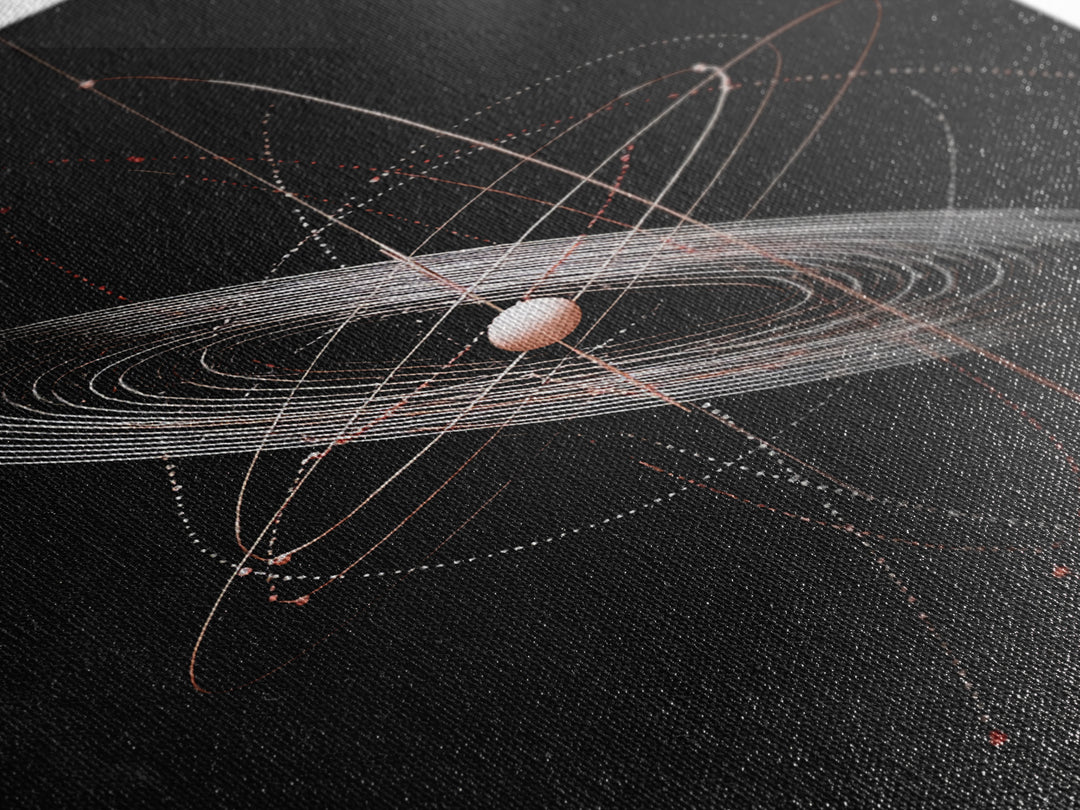 Black Ringed Planet Orbit Lines Canvas Print, Modern Geometric Wall Art, Atomic Retro Decor, Space Poster For Bedroom Decor