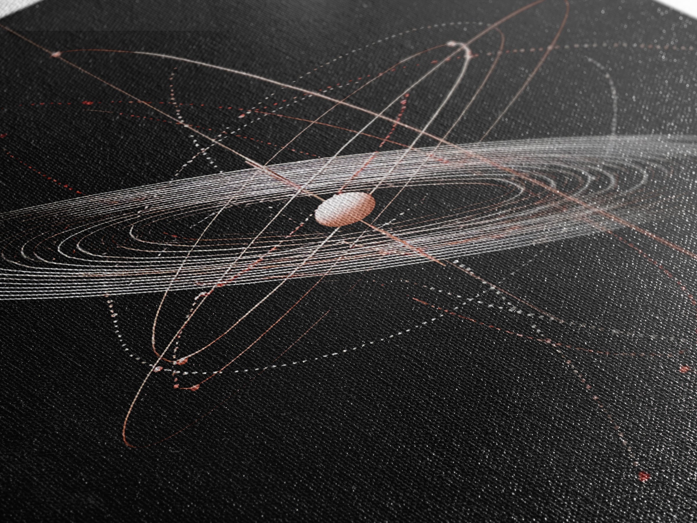 Black Ringed Planet Orbit Lines Canvas Print, Modern Geometric Wall Art, Atomic Retro Decor, Space Poster For Bedroom Decor