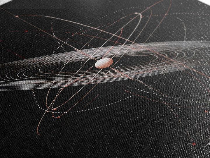 Black Ringed Planet Orbit Lines Canvas Print, Modern Geometric Wall Art, Atomic Retro Decor, Space Poster For Bedroom Decor