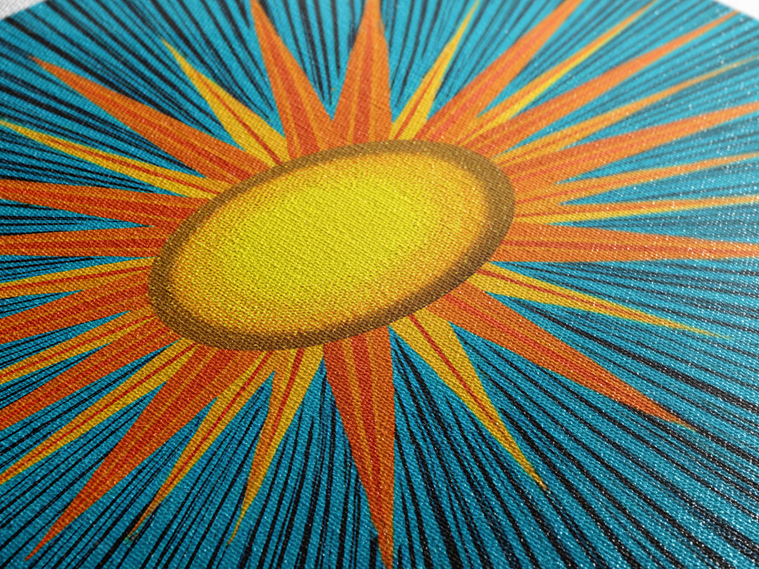 Bright Yellow Sunburst With Turquoise Rays Wall Art, Midcentury Sun, Modern Abstract Art, Retro Pop Art Poster Print, Living Room Decor