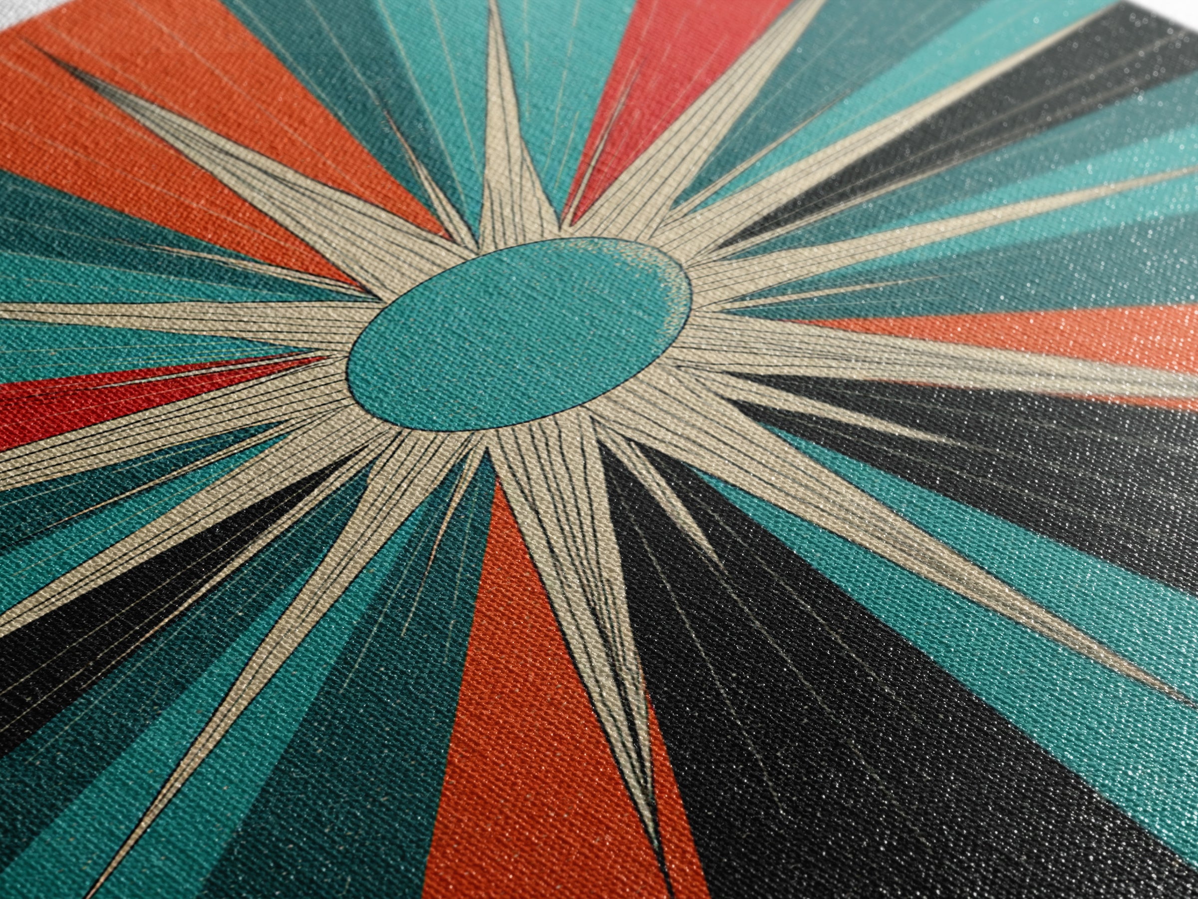 Teal Orange Retro Compass Starburst Framed Canvas Print, Midcentury Wall Art, Geometric Abstract, Atomic Mcm Wall Decor Print