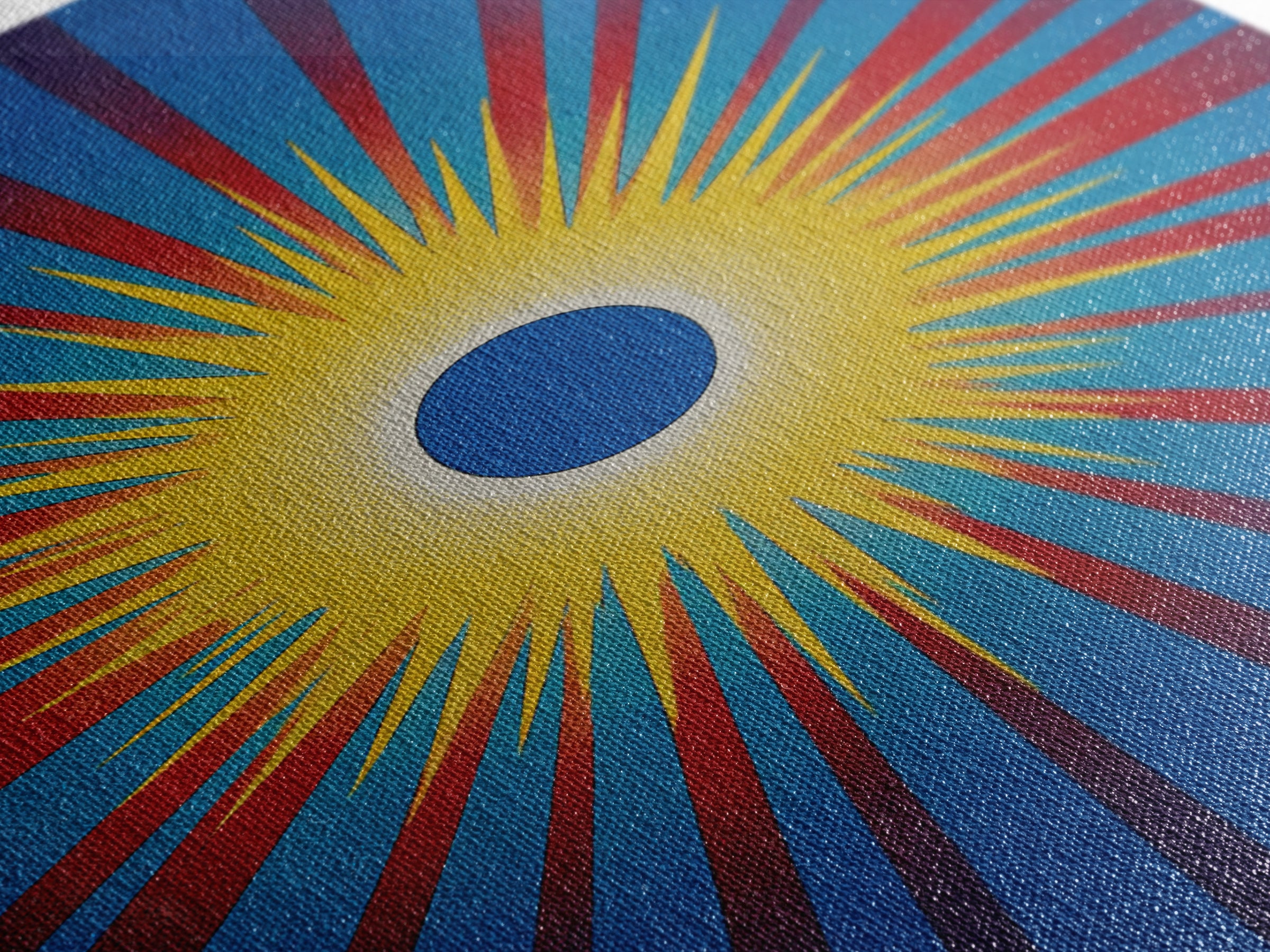 Blue Eclipse Sun With Yellow Burst Wall Art, Midcentury Modern, Space Abstract Art, Retro Poster, Bold Mcm Wall Decor Print