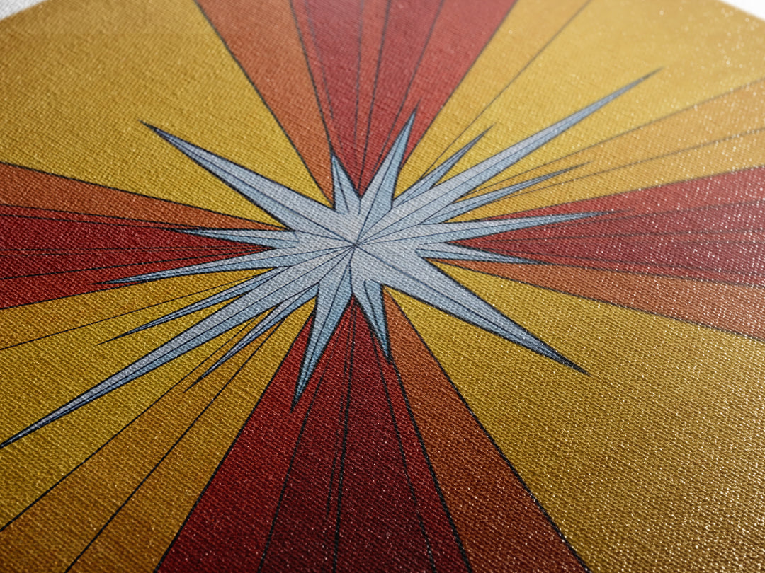 Red Gold Compass Star Canvas Print, Midcentury Modern Art, Atomic Retro Poster, Geometric Wall Decor, 1960s MCM Print Gift