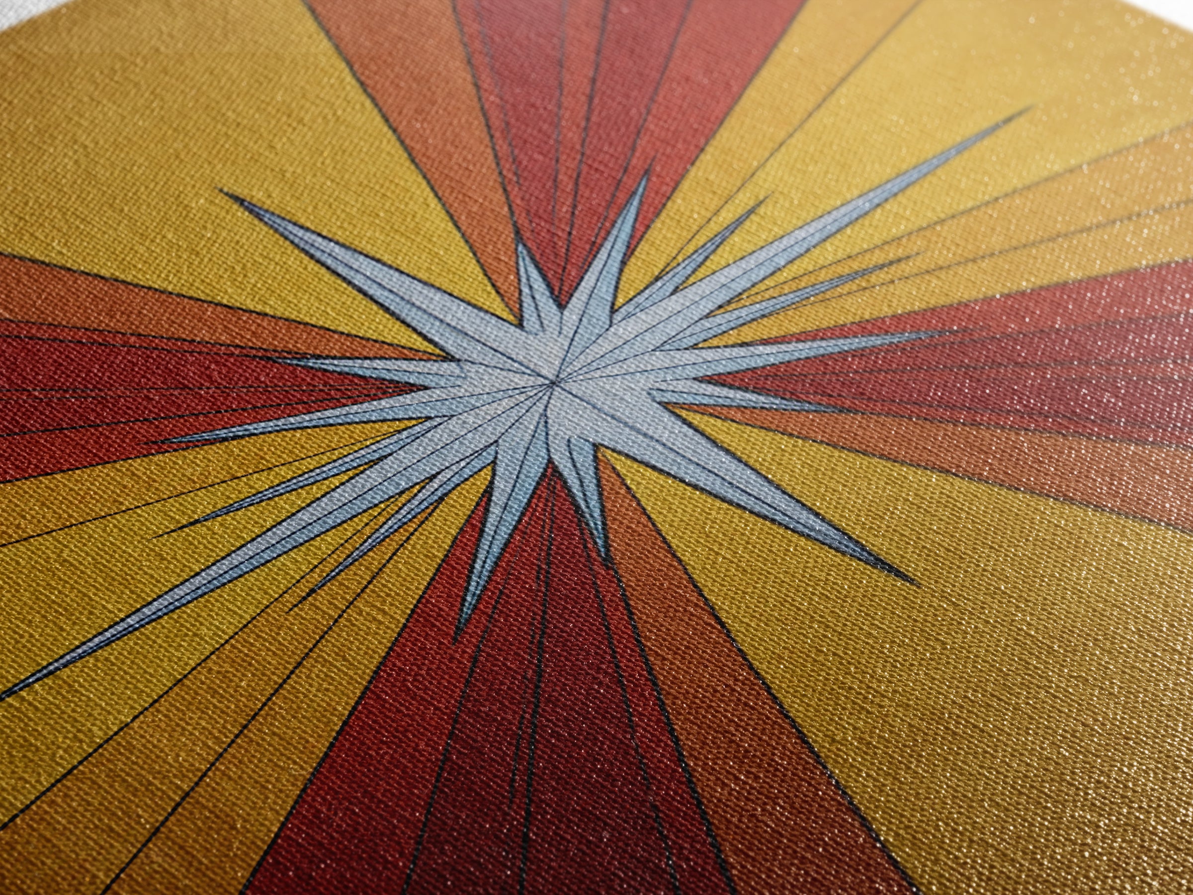 Red Gold Compass Star Canvas Print, Midcentury Modern Art, Atomic Retro Poster, Geometric Wall Decor, 1960s MCM Print Gift