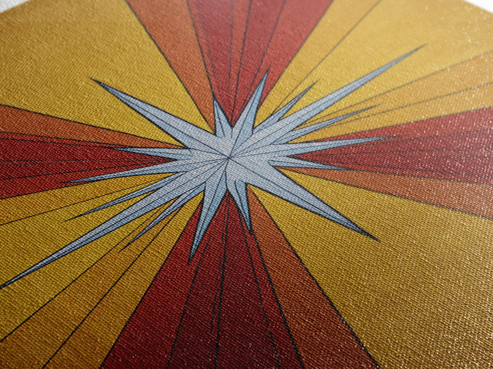 Red Gold Compass Star Canvas Print, Midcentury Modern Art, Atomic Retro Poster, Geometric Wall Decor, 1960s MCM Print Gift