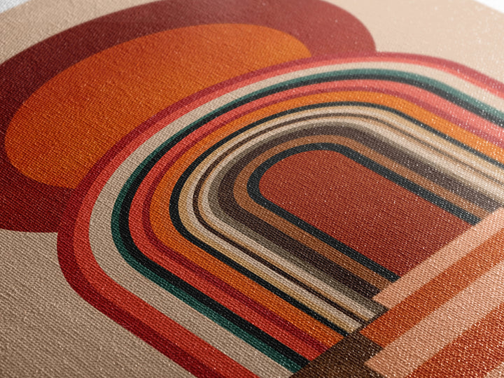 Layered Rainbow Arch Doorway Wall Art, Midcentury Abstract Poster, Geometric Wall Decor, 70s Art Print, Warm Orange MCM Style