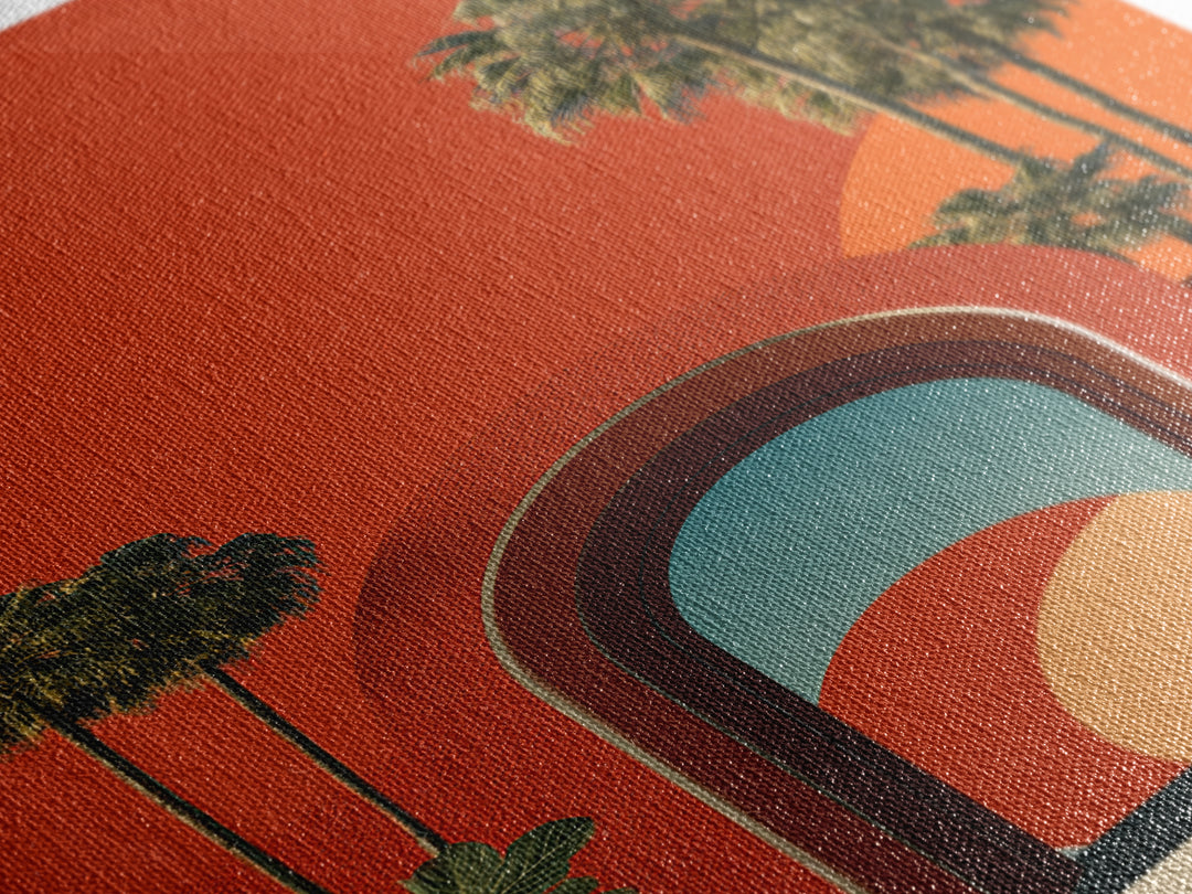 Red Orange Palm Springs Portal Wall Art, Retro Desert Print, Midcentury Modern Decor, Tropical Wall Decor, Bold MCM Poster