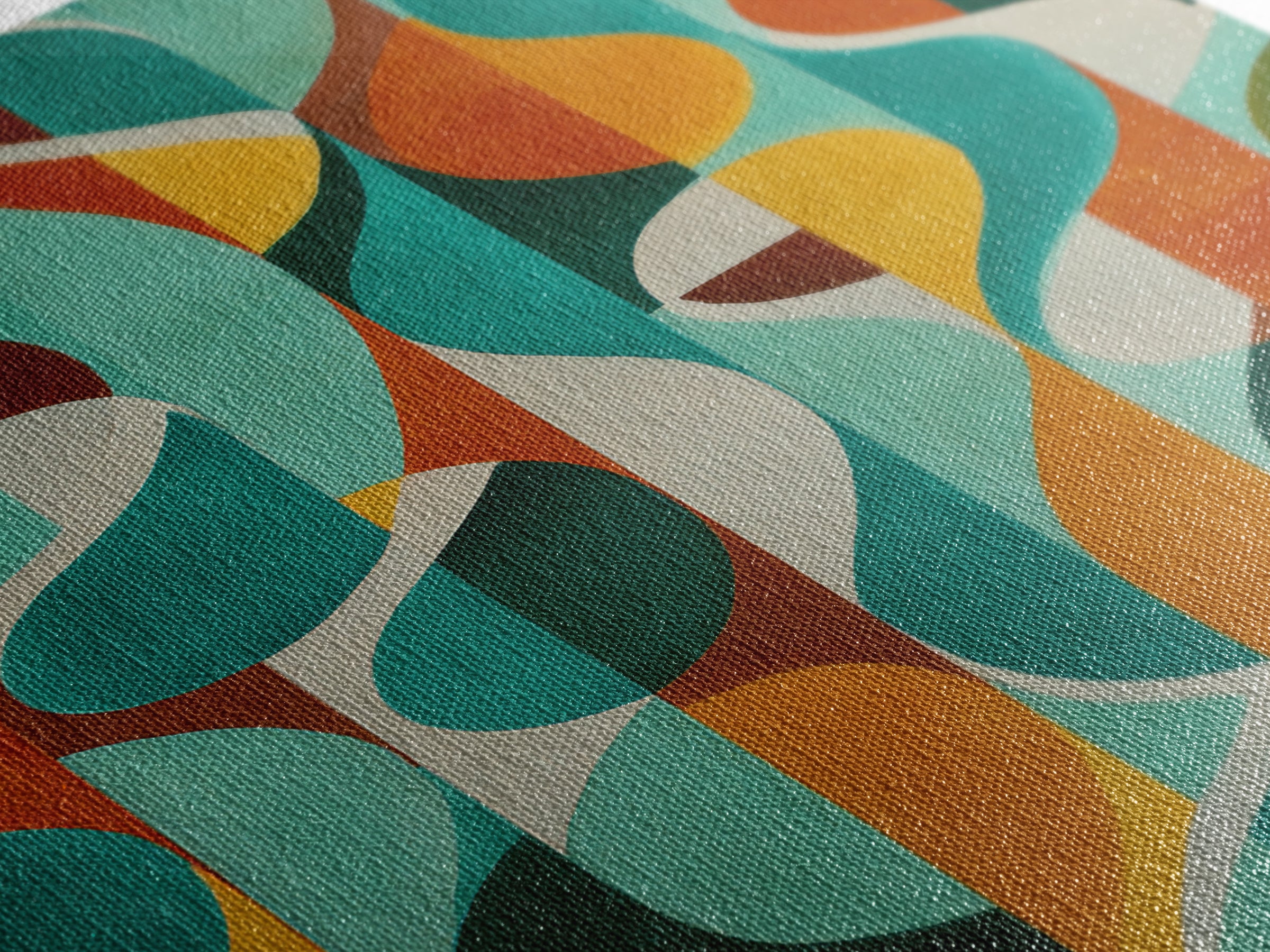 Teal Orange Circle Stripe Canvas Print, Mid Century Modern Wall Art, Bold Geometric Abstract Living Room Retro Home Decor