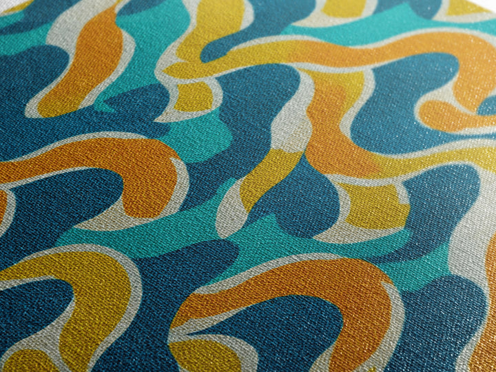 Wavy Teal Gold Ribbon Abstract Wall Art, Mid Century Modern Canvas Print, Retro Geometric Pattern Bedroom Living Room Decor