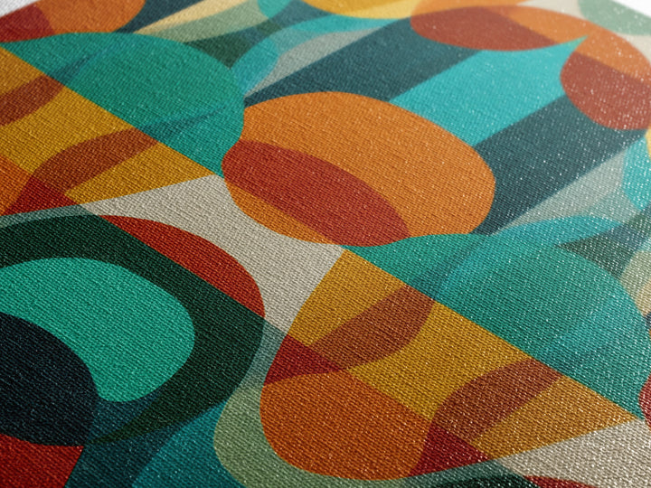 Overlapping Teal Orange Circle Canvas Print, Mid Century Modern Wall Art, Bold Geometric Abstract Retro Home Office Decor