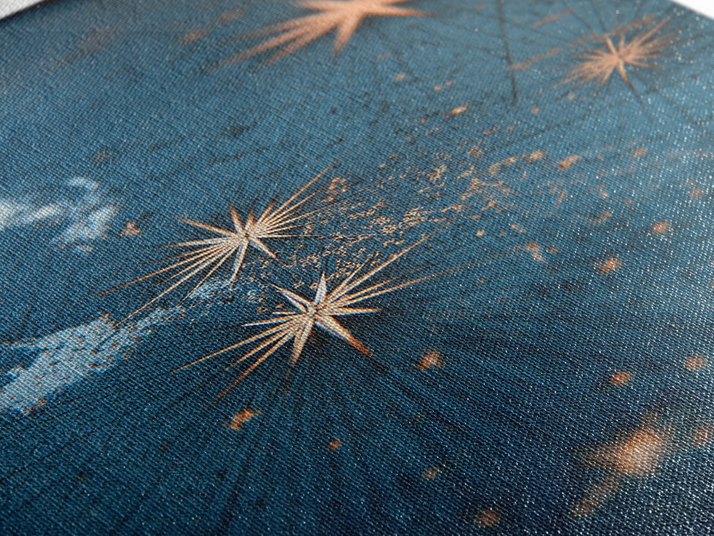 Gold Starburst Night Sky Wall Art, Blue Celestial Abstract Print, Midcentury Modern Decor, Bedroom And Living Room Decor