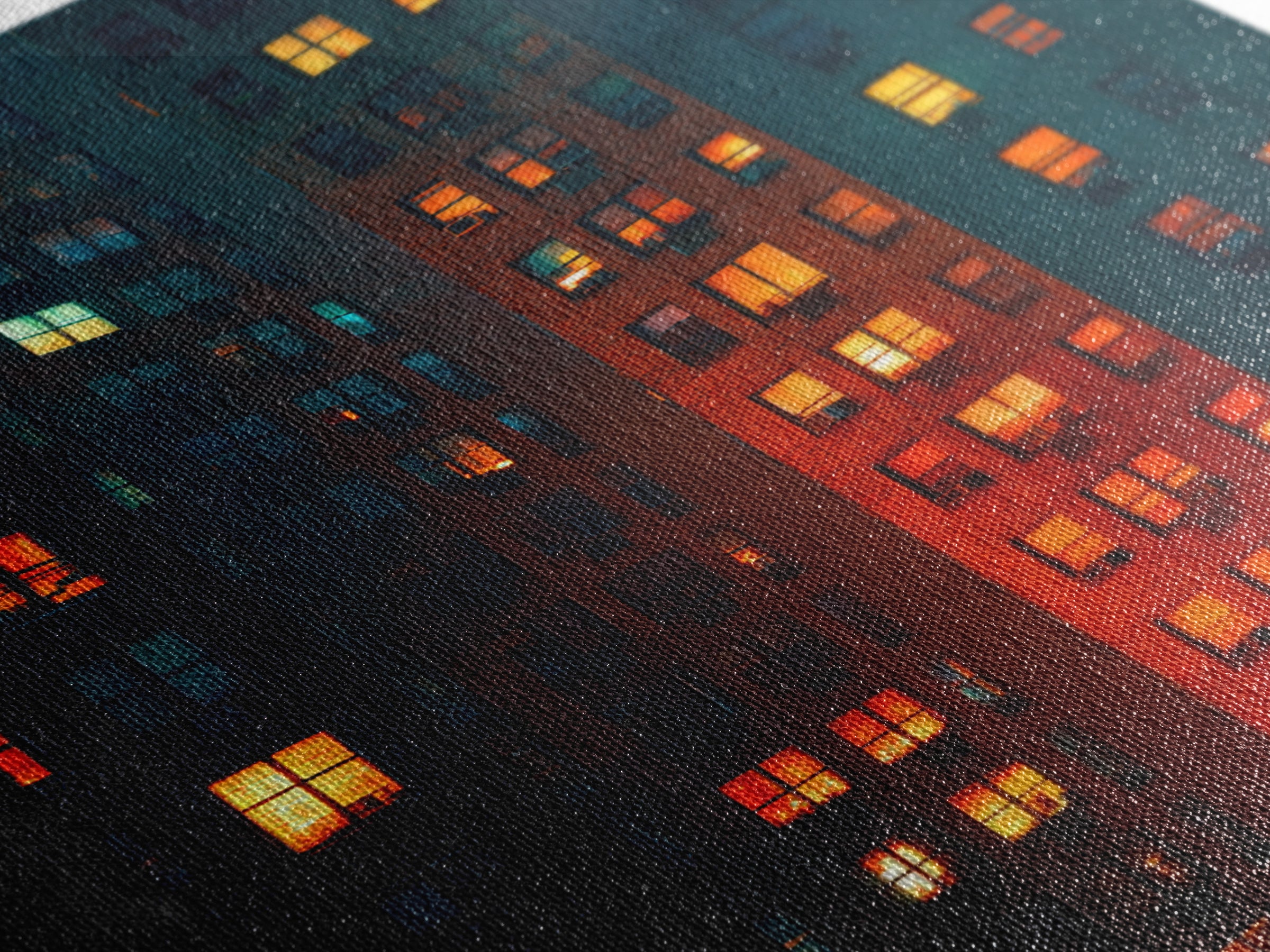 Glowing Apartment Windows Wall Art, Urban Night Photography Print, Modern Wall Decor, Cityscape Poster For Loft Living Room