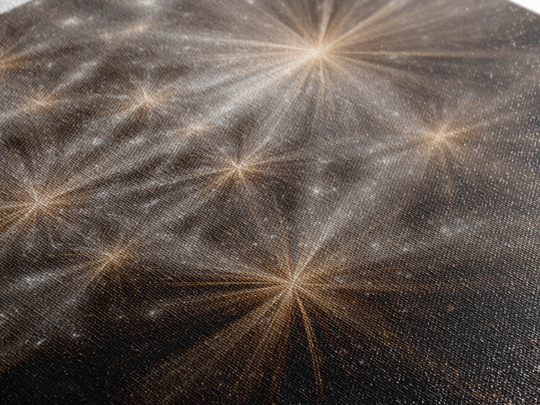 Golden Cosmic Starburst Network Framed Canvas Print, Space Abstract Art, Modern Wall Art, Statement Wall Decor, Luxury Home Decor